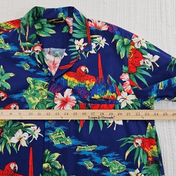Royal Creations Hawaiian Shirt Men's XL Royal Blue Parrots Made in Hawaii EUC LN - Picture 8 of 13